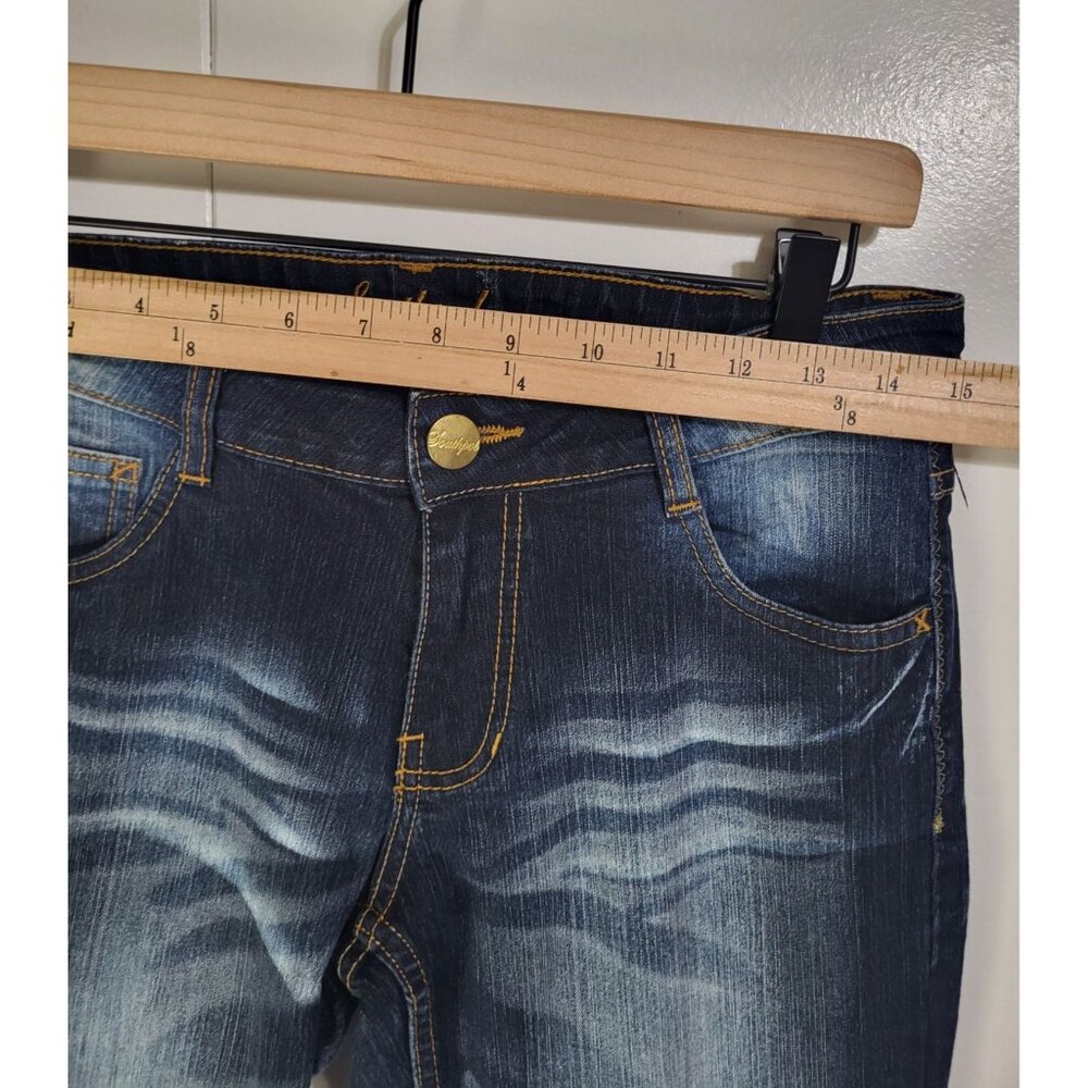 Southpole Womens Y2K Bootcut Jeans SZ 9 Blue Denim Gold Embroidered Rose Detail - Picture 8 of 12